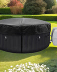 Black Round Inflatable Hot Tub With Insulation Lid In a Garden