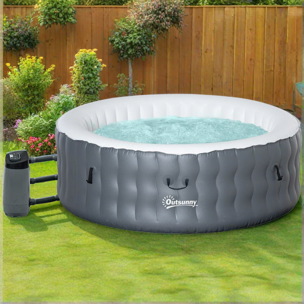 Outsunny - Inflatable Hot Tub Bubble Spa W/ Pump &amp; Cover | Effortless Setup 4 - 6 Person Grey