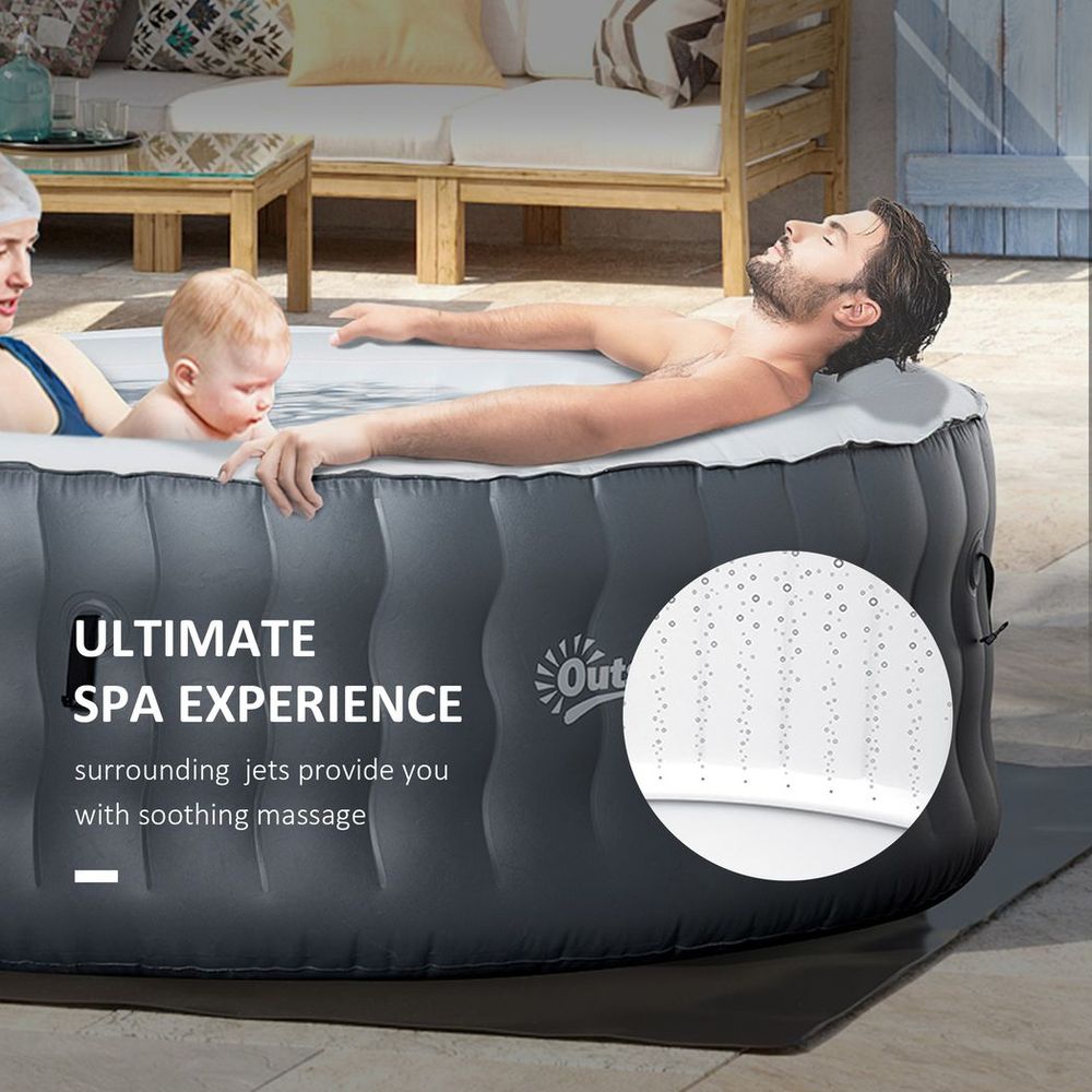 Outsunny - Round Inflatable Hot Tub Bubble Spa W/ Pump Cover 4 Person Light Grey | Easy Set - up &amp; Advanced Heat
