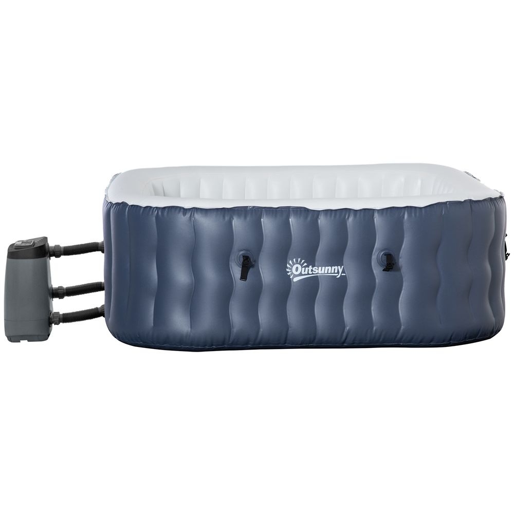 Outsunny - Inflatable Hot Tub Spa W/ Pump Square | 4 - 6 Person Dark Blue Thermal Cover Included