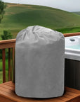 A Hot Tub On a Wooden Deck With An Insulated Pump Cover For The Egg Pump