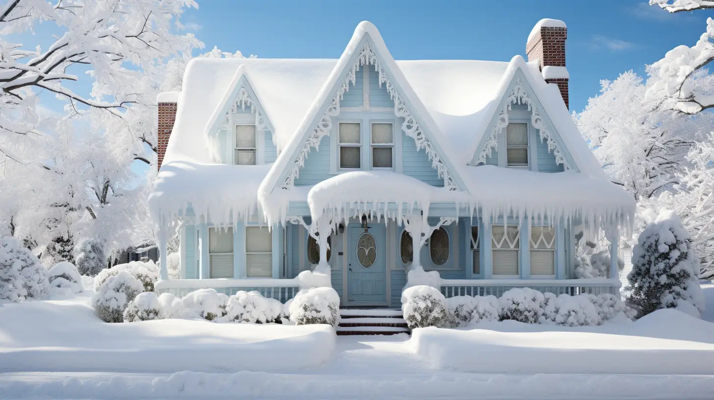 A Snow-covered House Showcasing The Importance Of Cwtchy Covers In Preventing Heat Loss.