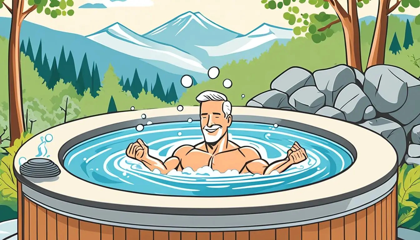 A Man Enjoys Heat Therapy In a Hot Tub Surrounded By Trees For Post-exercise Recovery.