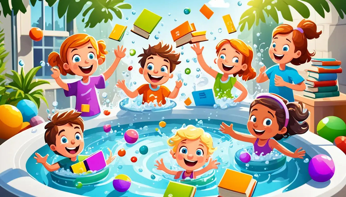 Kids Enjoying Educational Hot Tub Activities In a Fun Water Bath Setting.