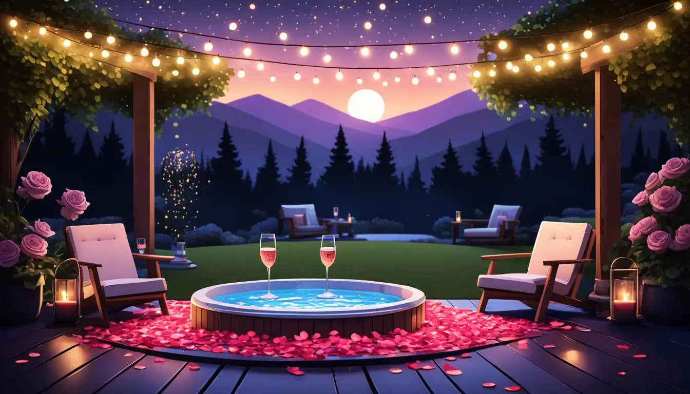 Romantic Hot Tub Date Night Scene With Candles Creating a Luxurious Evening Ambiance.