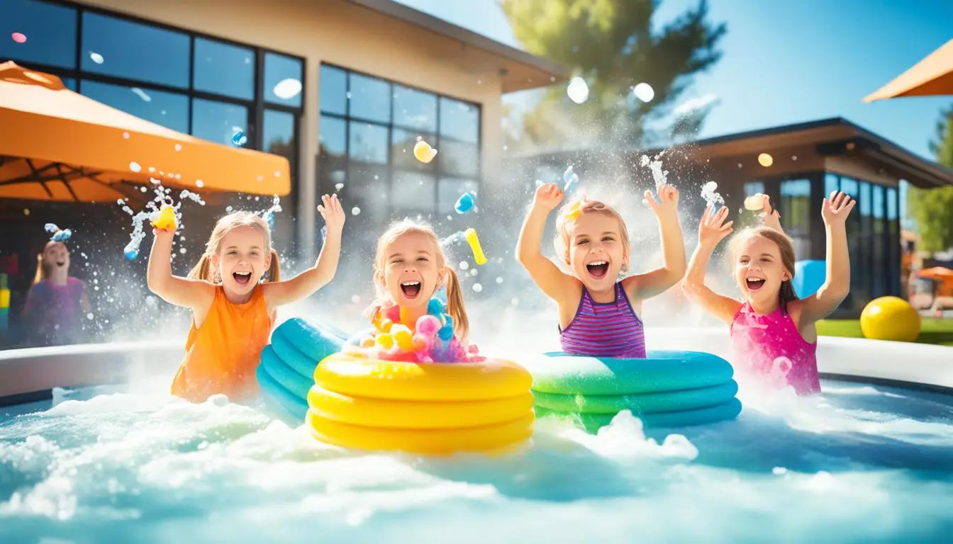 Three Kids Enjoying Hot Tub Games With Foam, Boosting Family Fun And Safety.