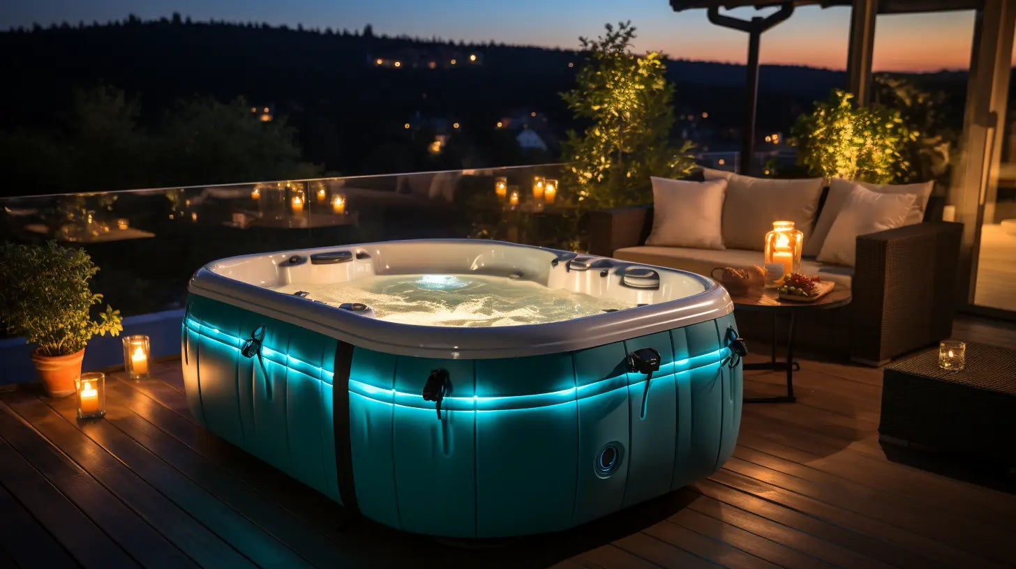 A Cozy Hot Tub On a Deck With Candles, Perfect For Relaxation And Luxury.