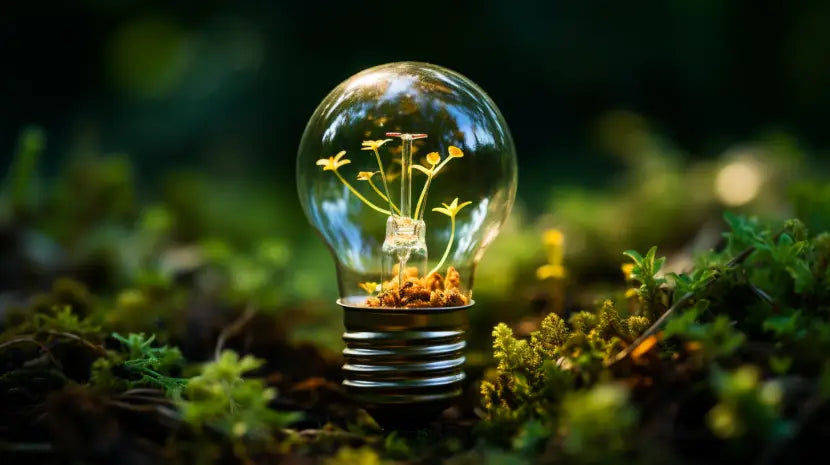 A Plant Inside a Light Bulb Highlights Eco-friendly Hot Tub Insulation Benefits.