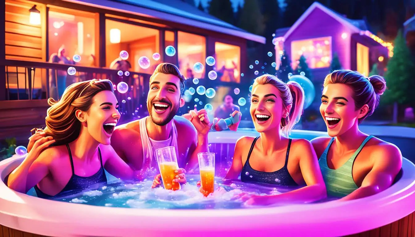 People Having Fun In a Hot Tub During a Lively Hot Tub Karaoke Night.