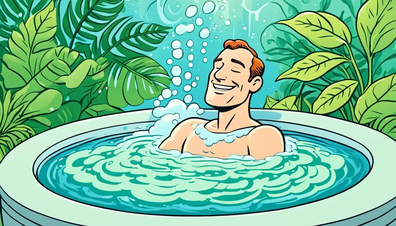 Man Enjoying Hot Tub Therapy For Neuropathy Relief Surrounded By Lush Plants.