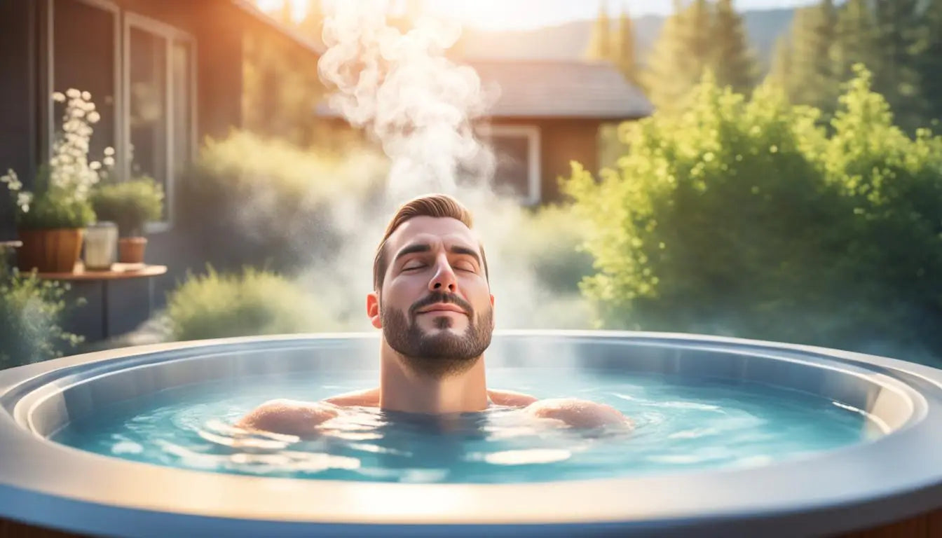 Man Enjoying Hot Tub Therapy With Steam, Promoting Respiratory Health And Improved Blood Flow.