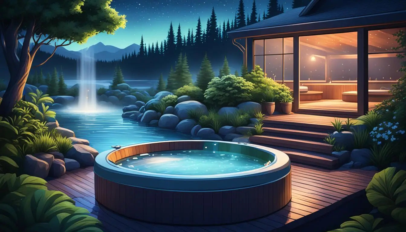 Hot Tub Therapy On a Wooden Deck Enhances Sleep Quality With Relaxing Massage Jets.