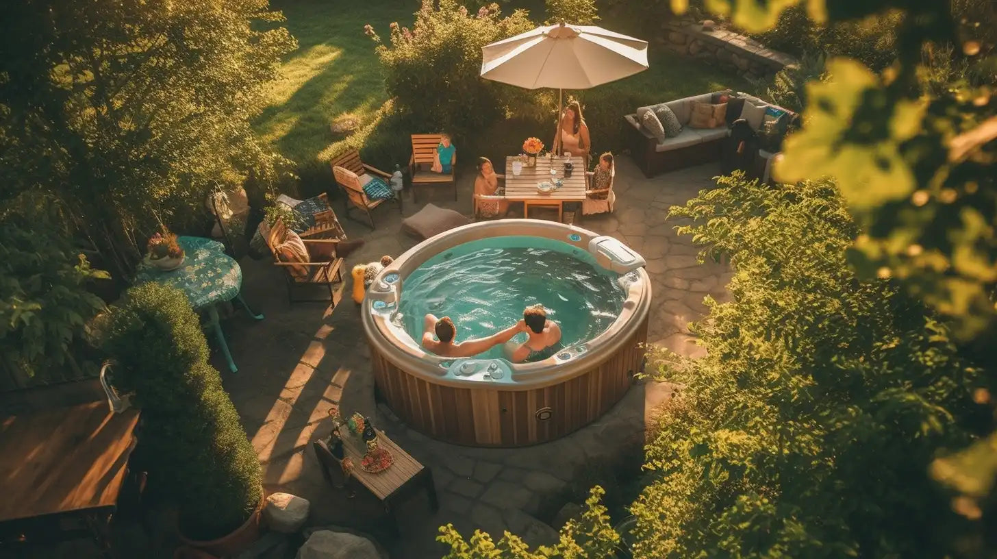 People Relaxing Around Hot Tub With Thermal Blanket