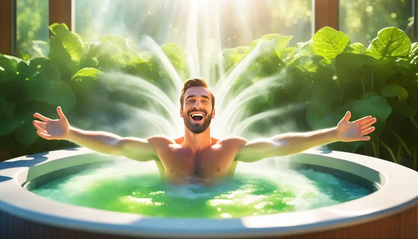 A Man Enjoying a Hot Tub Bath With Water Flowing Out, Promoting Immune System Benefits.