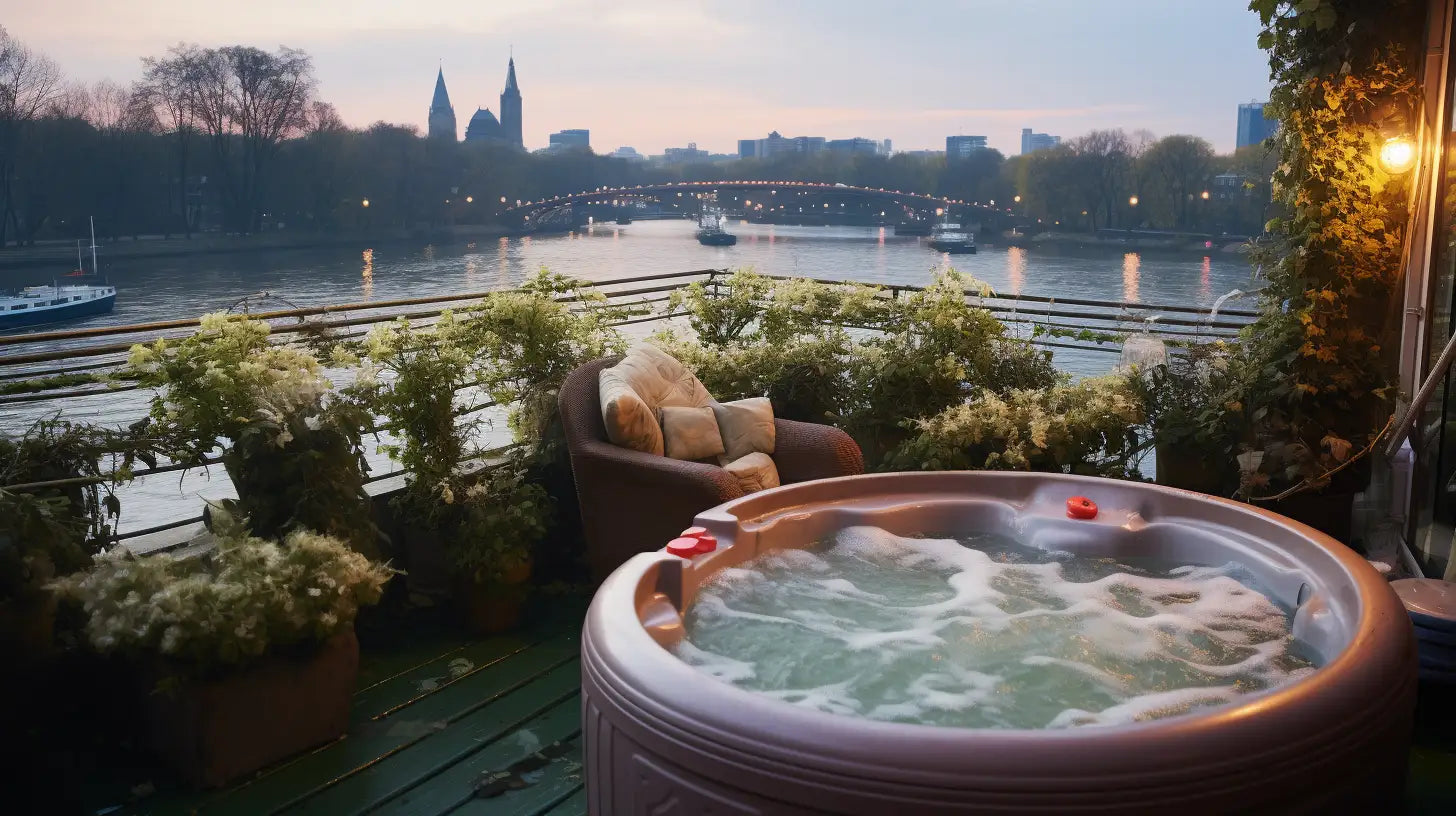 Inflatable Hot Tub On a Wooden Deck For Serene Soak Sessions In Your Backyard Oasis.