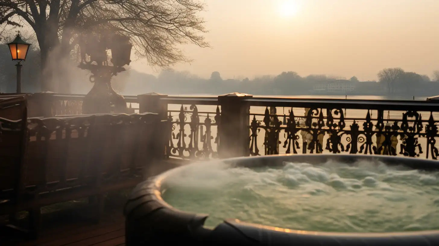 Inflatable Hot Tub On a Deck Overlooking The Water, Showcasing Ideal Hot Tub Insulation Setup.