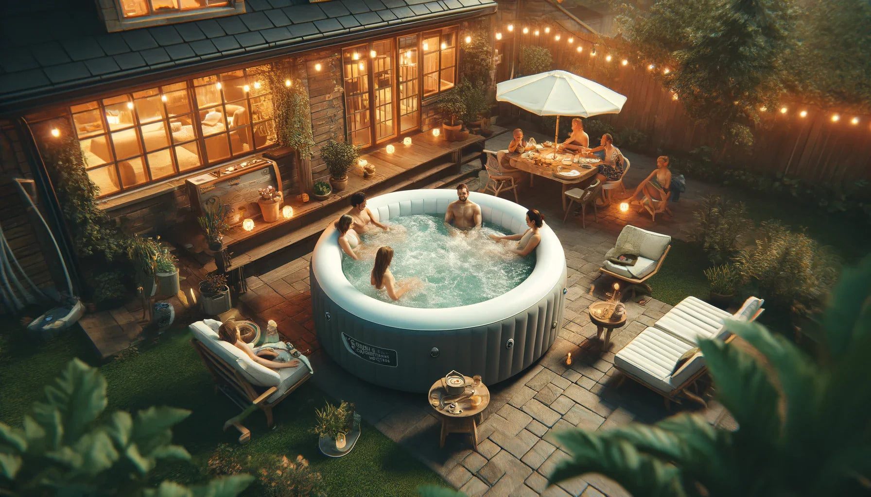 Inflatable Hot Tub In a Backyard, Illustrating Hot Tub Setup Tips For New Owners.