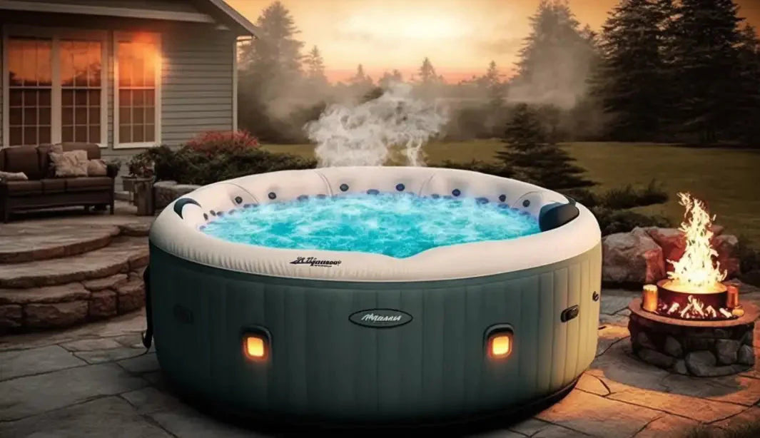 A Wave Spa hot tub in beautiful modern home garden. It has no insulation or energy and cost saving measures installed.