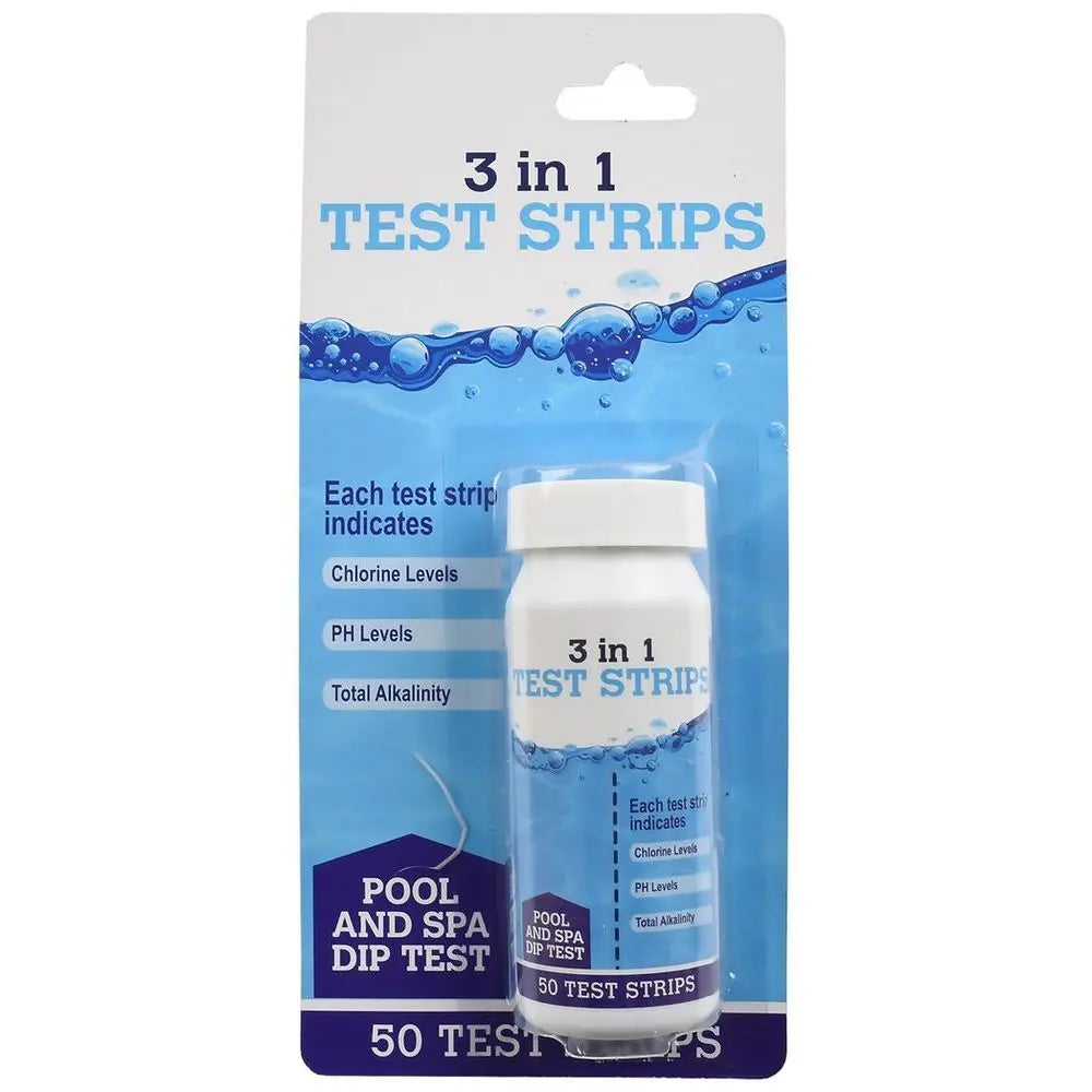 Close Up Of 3 In 1 Pool And Spa Dip Test Strips 50 Pack For Water Quality In Hot Tubs