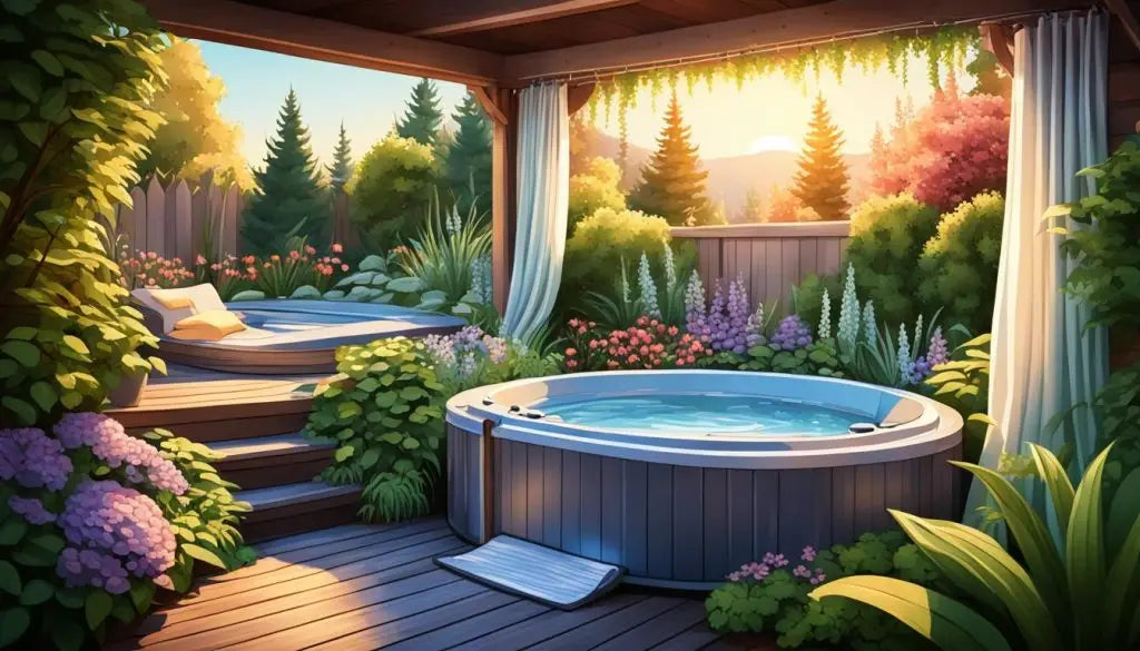 Hot tub privacy screens with curtains