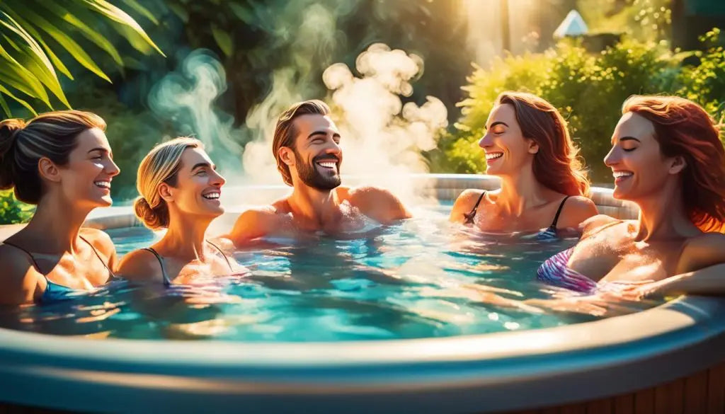 People enjoying social connections in hot tubs