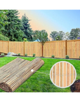 Backyard With Fence And Wooden Deck, Featuring Bamboo Slatted Fence For Hot Tub Privacy Solution