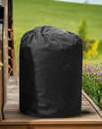 Black Insulated Pump Cover For Cozy Spa Smart Pump On Wooden Bench