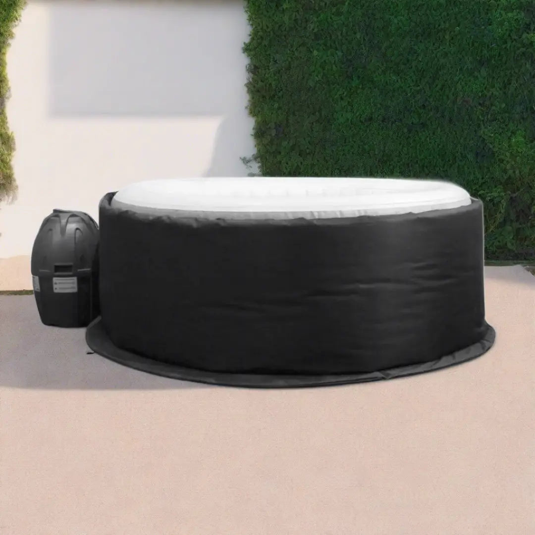 Black And White Pool Cover On Patio, Custom Hot Tub Insulated Jacket For The Hot Tub