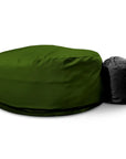 Dark green bean bag chair and black ottoman for Deluxe Leather Hot Tub Cover setup