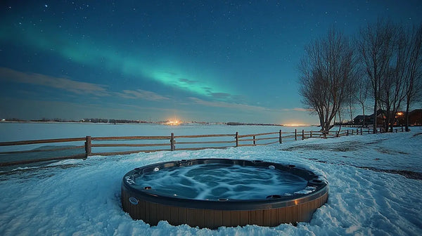 Circular hot tub surrounded by snow enhancing social life with a well-insulated design