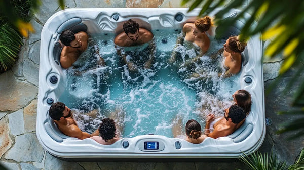 People enjoying a bubbling hot tub, enhancing their social life in a well-insulated hot tub