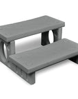 Grey Plastic Bench With Black Non-skid Seat For White Spa Steps, Ideal For Safe Spa Entry