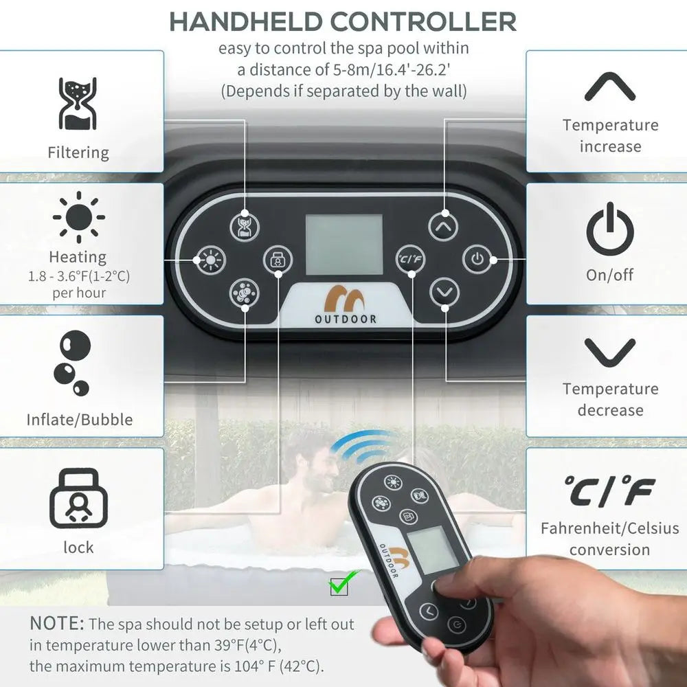 Therme Wireless Hand Control System In Inflatable Hot Tub Bubble Spa For 4 People