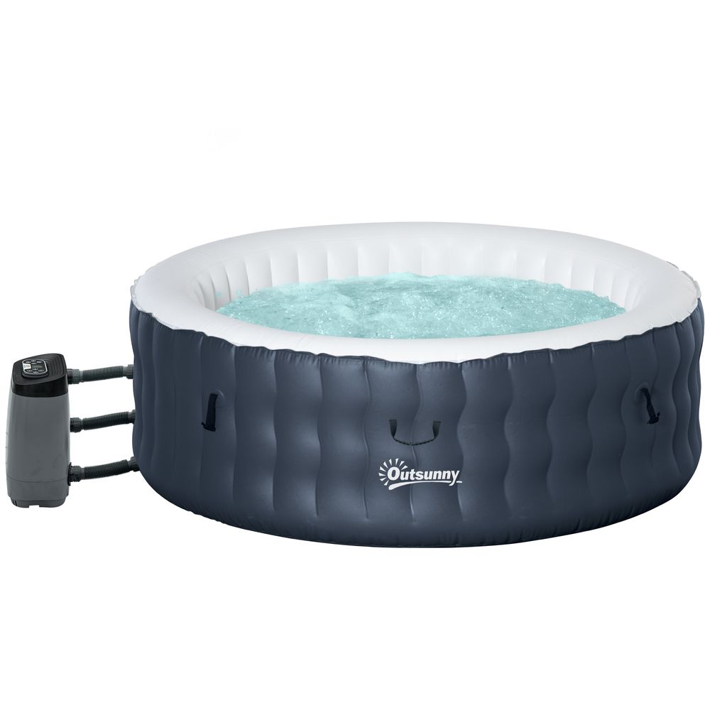 Outsunny - Inflatable Hot Tub Bubble Spa W/ Pump Cover 4 - 6 Person Dark Blue | Easy Setup & Lcd Display Control