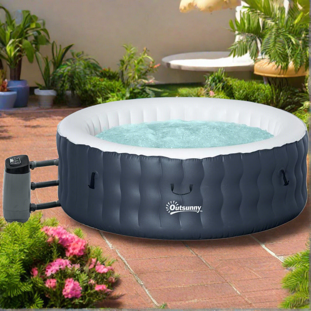 Outsunny - Inflatable Hot Tub Bubble Spa W/ Pump Cover 4 - 6 Person Dark Blue | Easy Setup &amp; Lcd Display Control