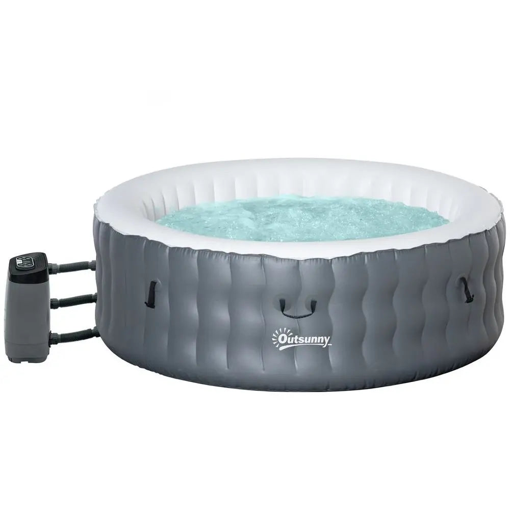 Round Inflatable Hot Tub Bubble Spa With Pump, Cover, For 4-6 People In Grey