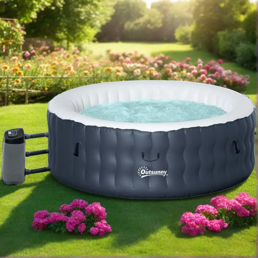 Inflatable Hot Tub Bubble Spa w Pump Cover 4 Person Dark Blue Round