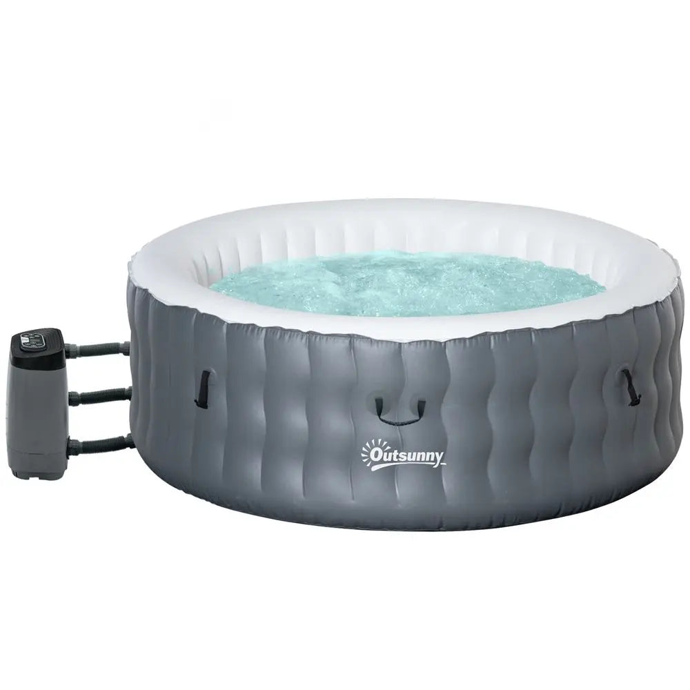 Round Inflatable Hot Tub Bubble Spa W/ Pump, Cover, 4 Person, Light Grey