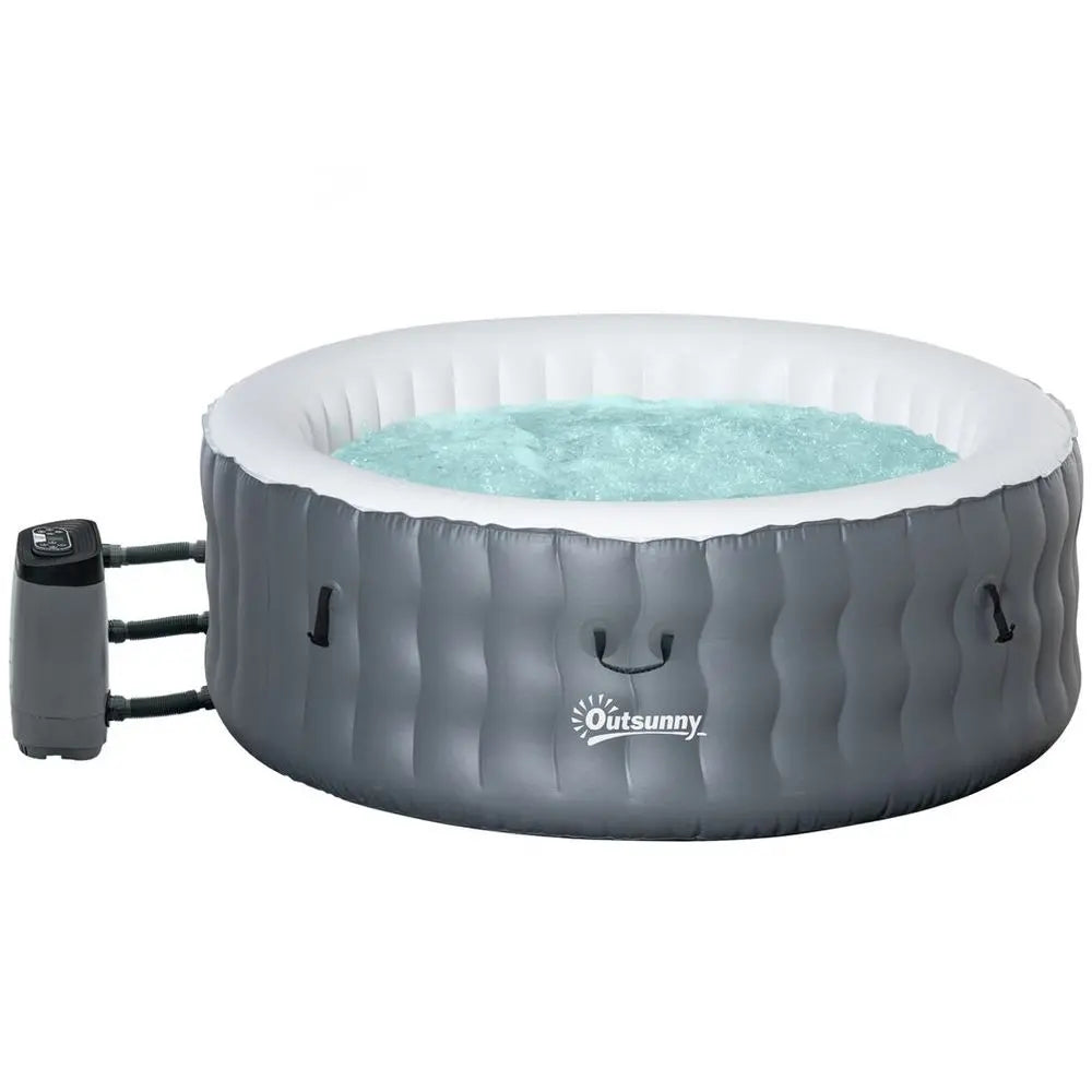 Round Inflatable Hot Tub Bubble Spa w Pump Cover 4 Person Light Grey