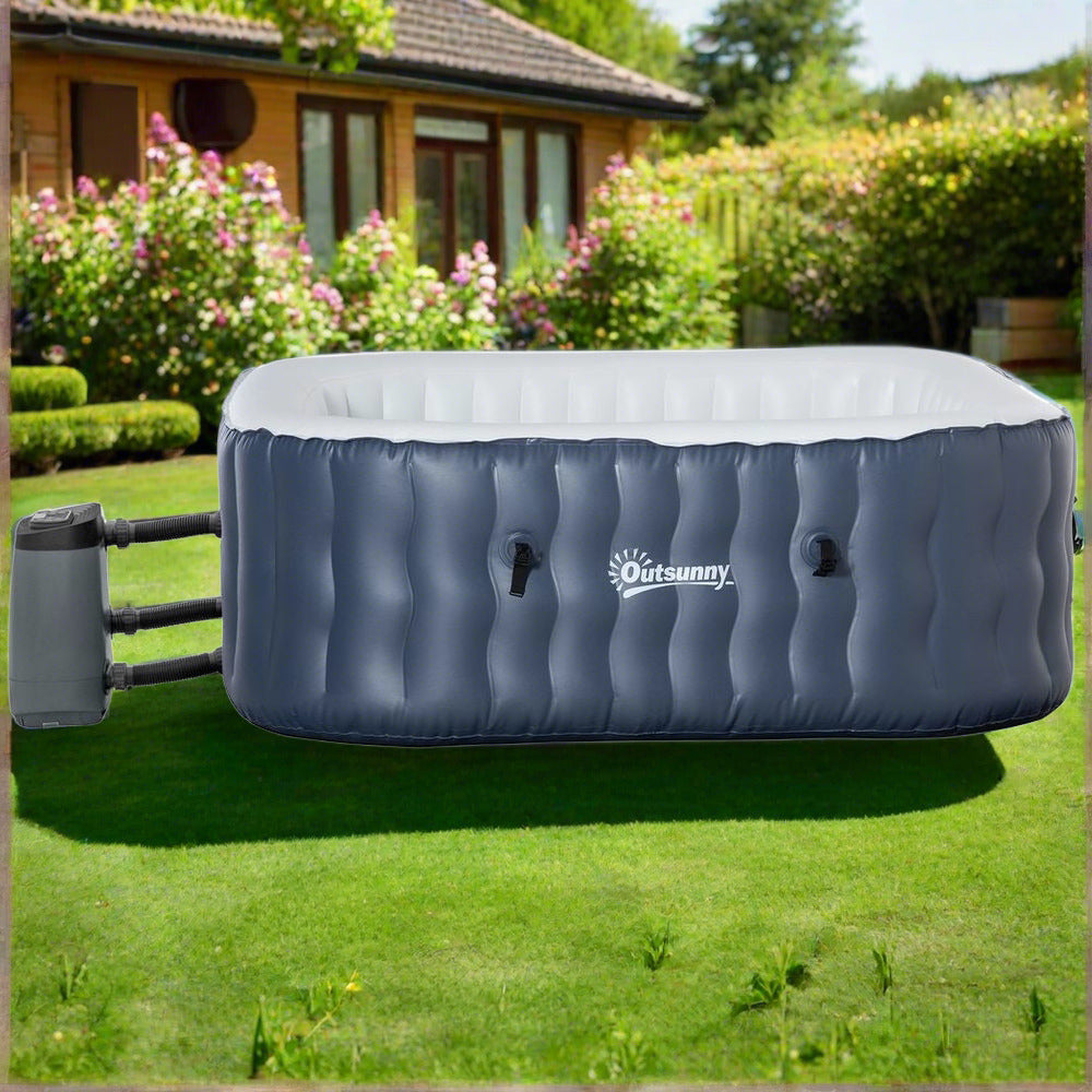 Outsunny - Inflatable Hot Tub Spa W/ Pump Square | 4 - 6 Person Dark Blue Thermal Cover Included