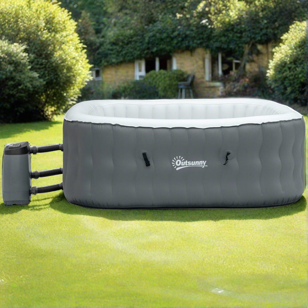 Outsunny - Inflatable Hot Tub Spa W/ Pump 4 - 6 Person Grey Square | Relaxation & Comfort At Home