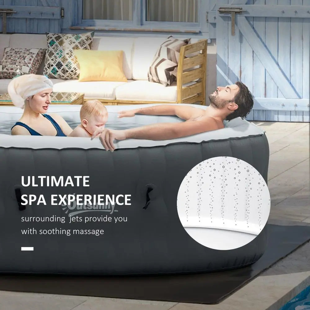 Inflatable Hot Tub Spa With Air Bed, Pump, For 4-6 People, Grey, Square Design