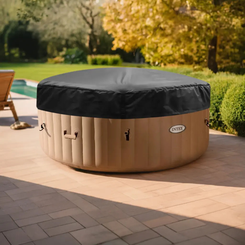 Intex Purespa Bubble Hot Tub On Patio With Insulated Lid For Optimal Heat Retention