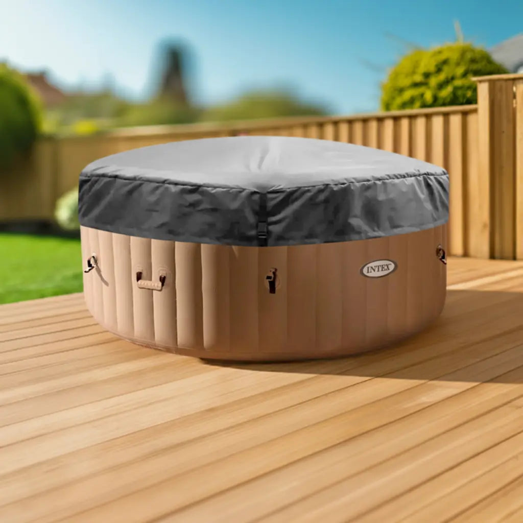 Hot Tub On a Wooden Deck With An Insulated Lid For Intex Purespa Bubble Hot Tubs