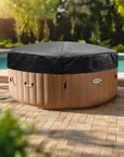 Intex Purespa Bubble Hot Tub With Insulated Lid On Patio Beside Pool