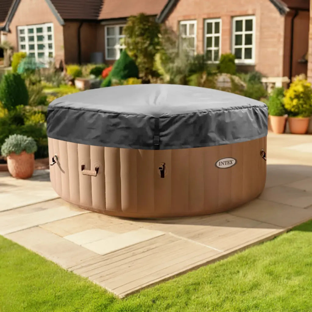 Intex Purespa Hot Tub In a Garden With The Insulated Lid For Optimal Heat Retention