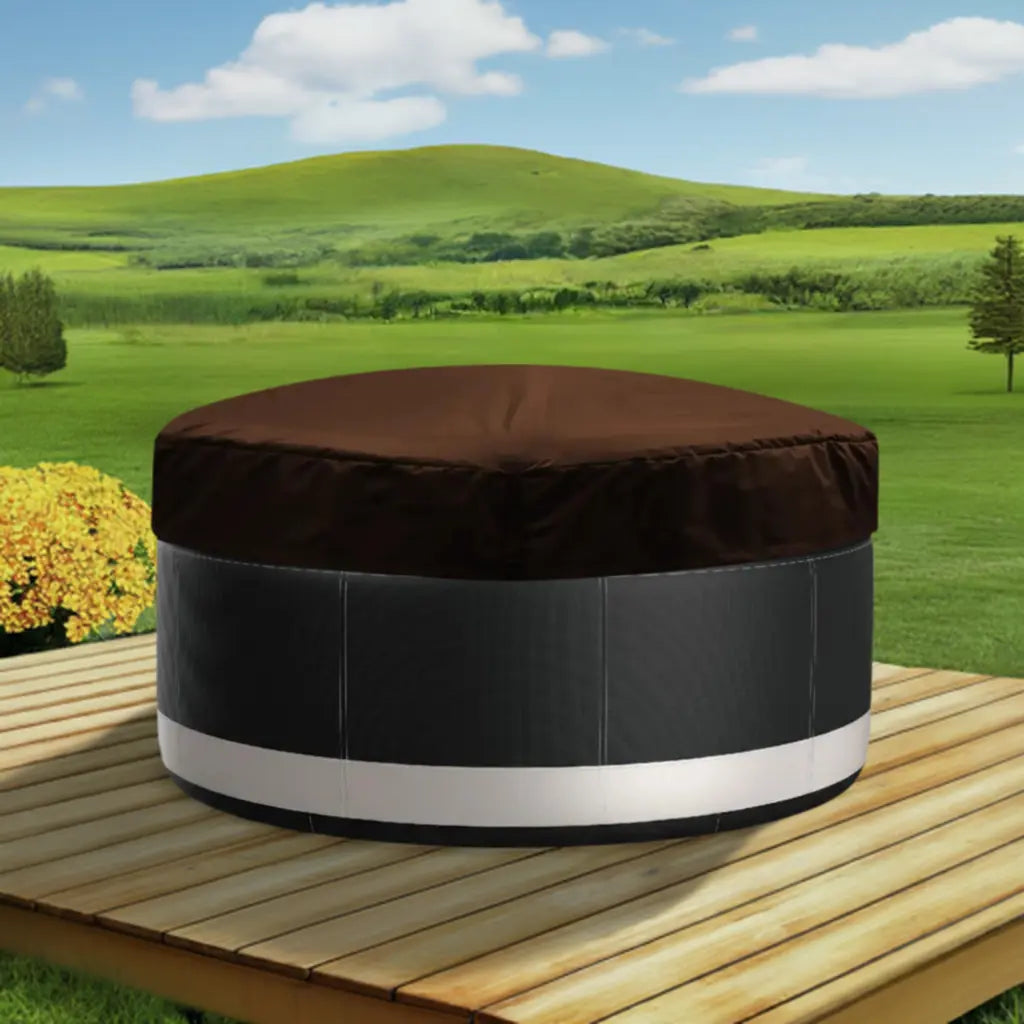 Circular Ottoman With Thermal Cover For Mspa Hot Tubs; Brown Top, Black Sides, White Trim