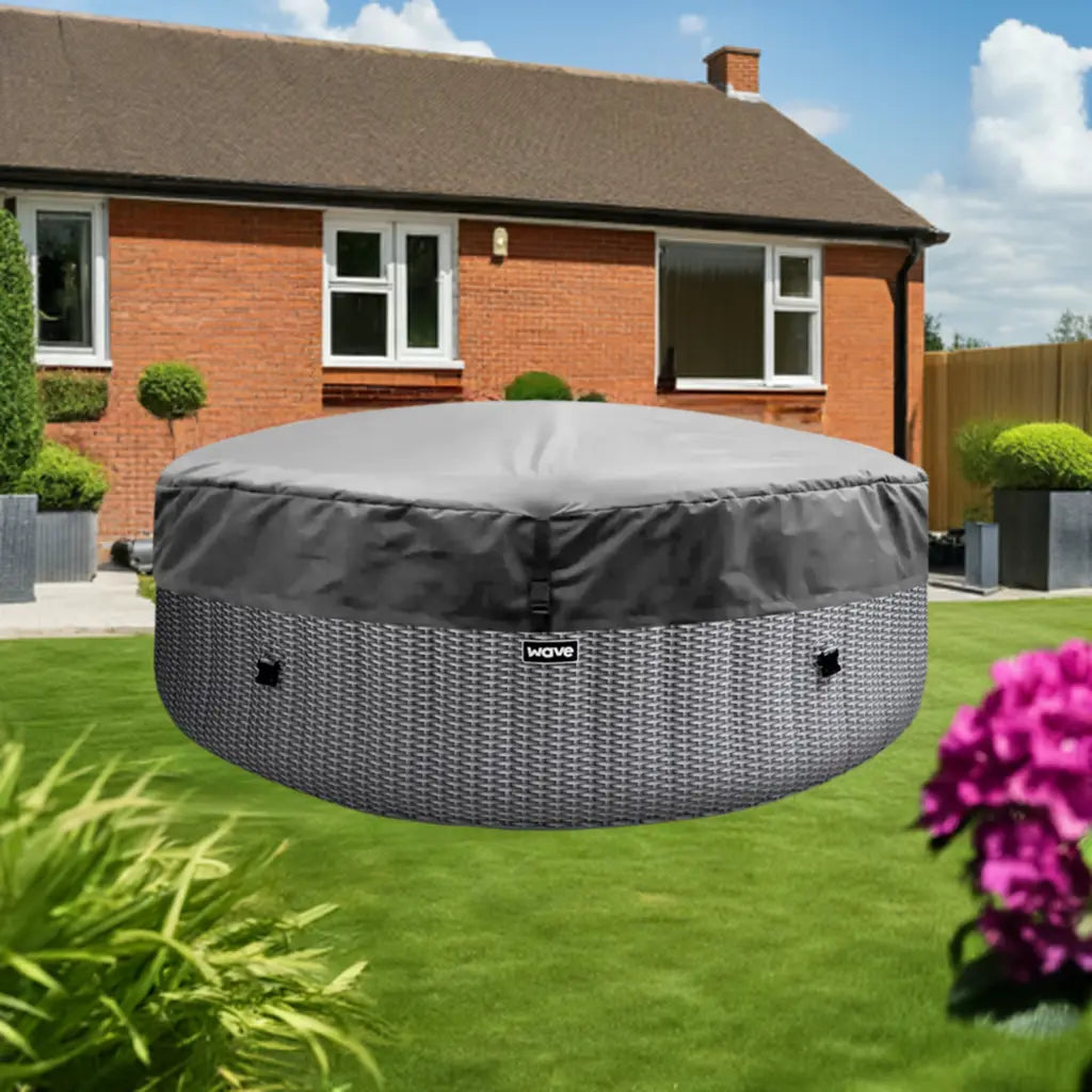 Grey And Black Patio Cover On Lawn For Wave Spa Atlantic Hot Tubs