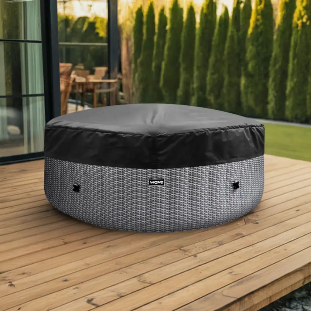 Round Outdoor Ottoman With a Black Cover For Wave Spa Atlantic Hot Tubs