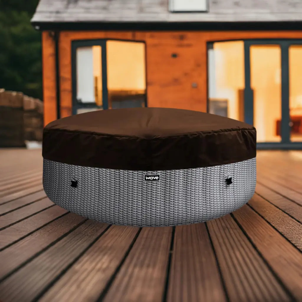 Round Outdoor Ottoman With Brown Cover For Wave Spa Hot Tubs - Atlantic Collection